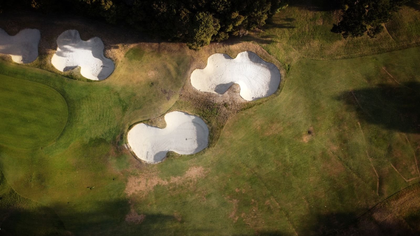 Aerial view of golf course bunkers