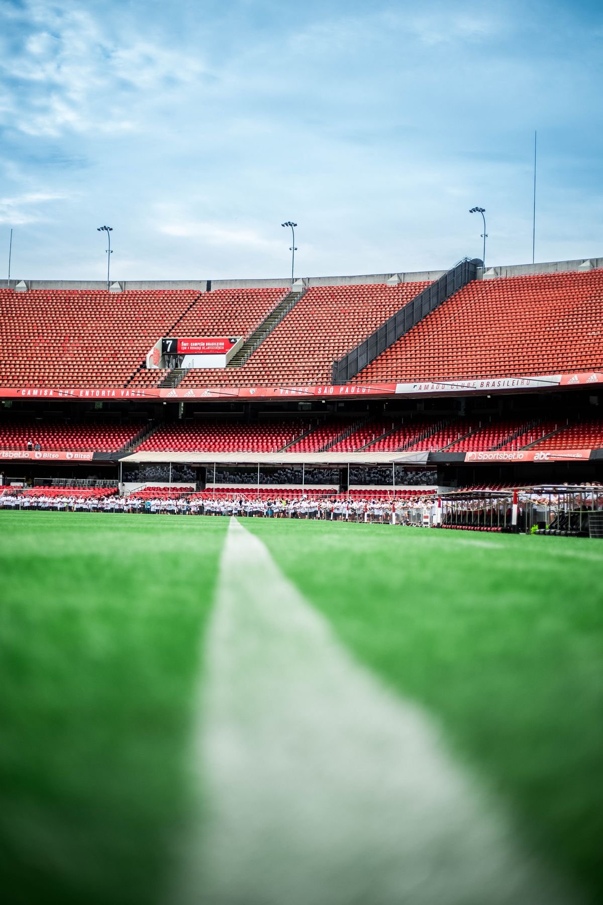 Painted line on stadium turf