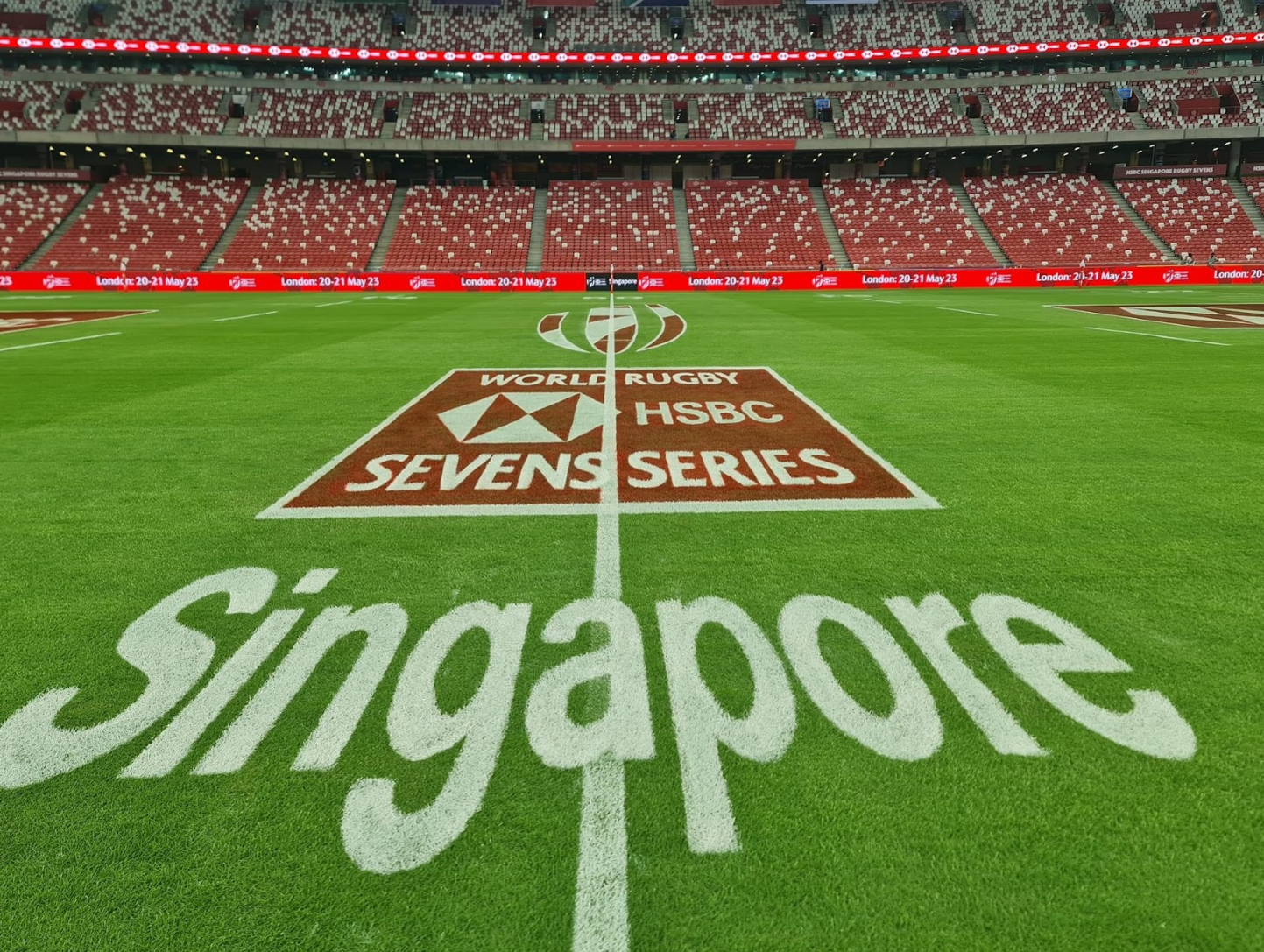 Stadium Zoysia field with Sevens Series Singapore logo